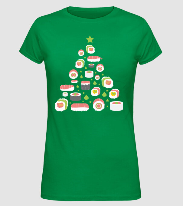Pom de Crăciun Sushi model verde pe tricou