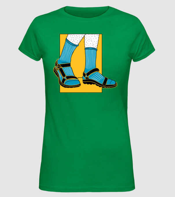 Sandale cu șosete model verde pe tricou
