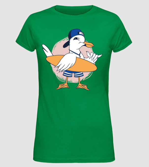 Pescăruș Surfing model verde pe tricou