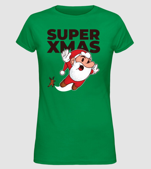 Super Moș Crăciun tricou de Crăciun model verde pe tricou