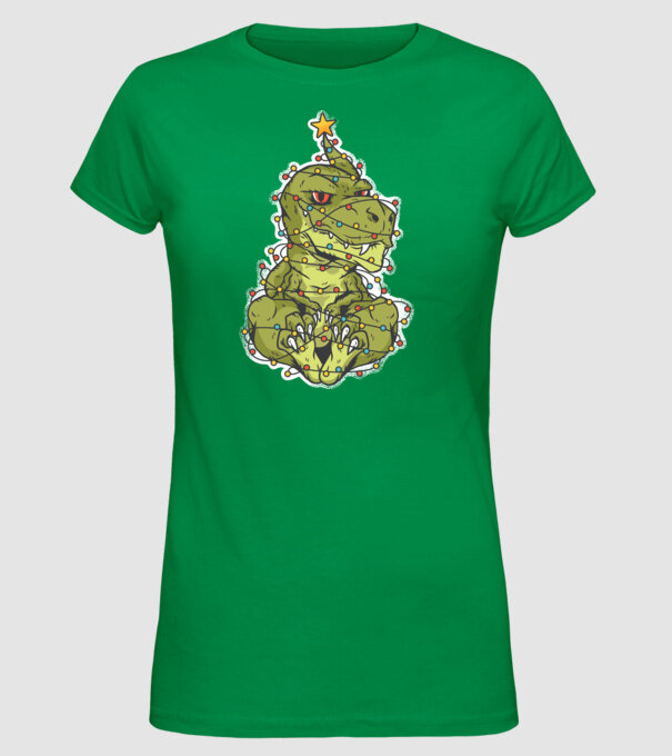 Dinozaur T-rex Pom de Crăciun tricou model verde pe tricou