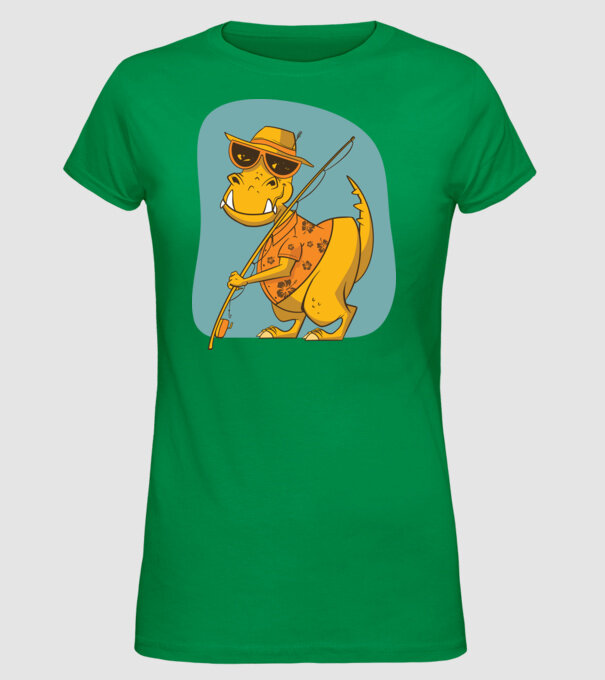 T-rex Pescar model verde pe tricou
