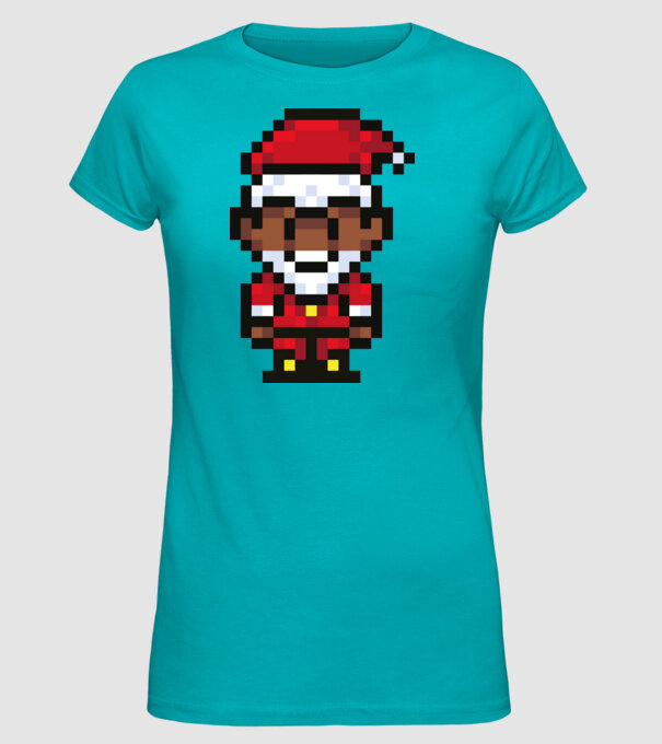 8bit pixel Moș Crăciun model turcoaz pe tricou