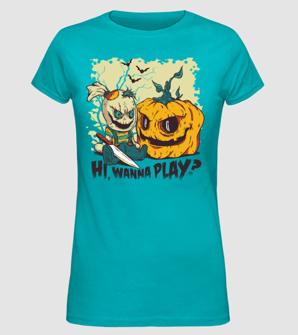 Vrei să te joci? Halloween model turcoaz pe tricou