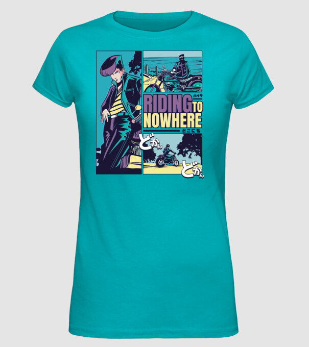 Anime Vaporwave Riding Nowhere model turcoaz pe tricou