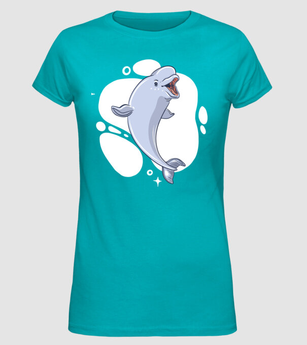 Balenă Beluga model turcoaz pe tricou