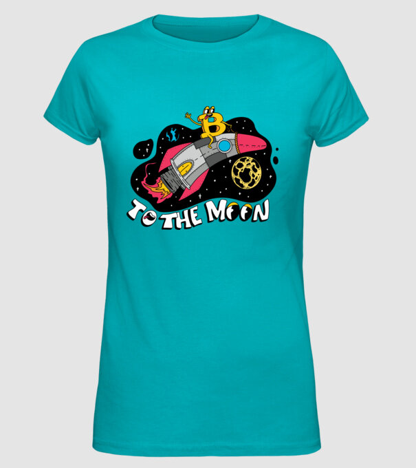 Bitcoin to the moon model turcoaz pe tricou