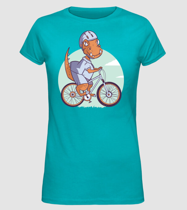Dinozaur de T-Rex cu bicicletă model turcoaz pe tricou