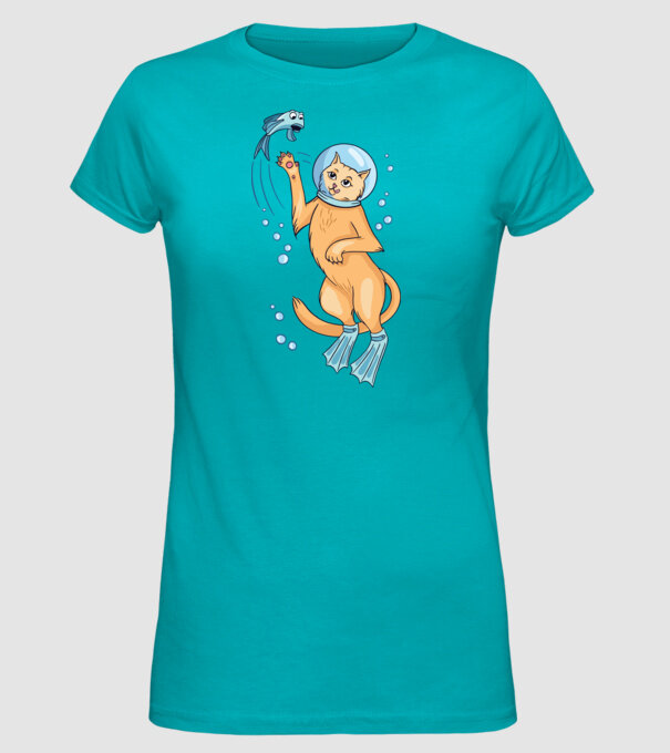Pisică Scafandru model turcoaz pe tricou
