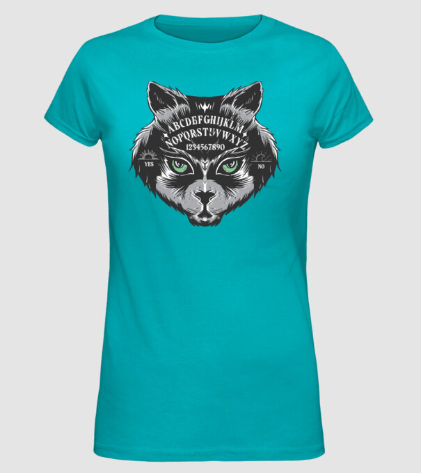 cap pisică joc de aventură model turcoaz pe tricou