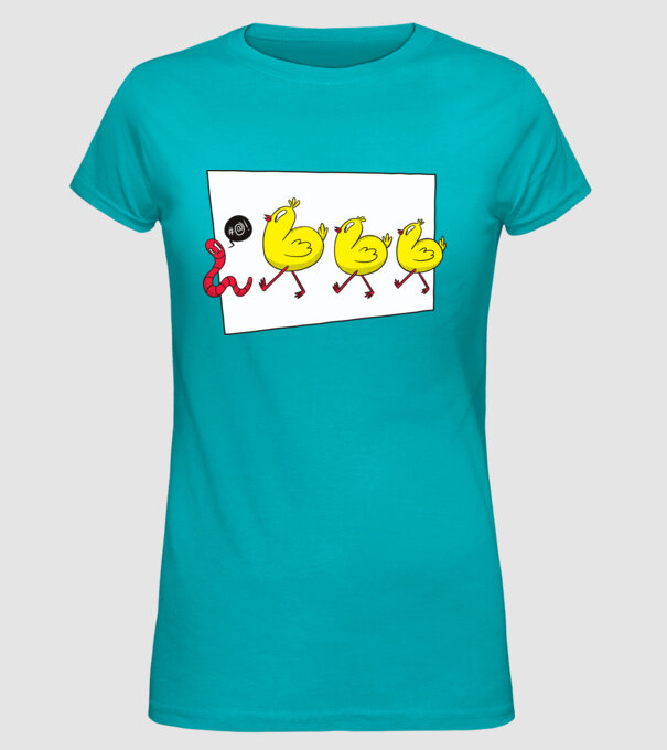 Pui cu vierme model turcoaz pe tricou