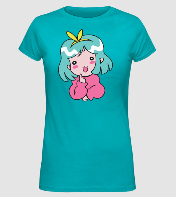 Fetiță drăguță Anime model turcoaz pe tricou