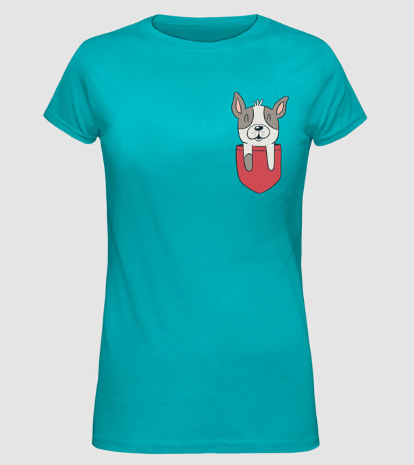 Buzunar pentru Bulldog francez drăguț model turcoaz pe tricou