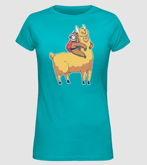 Leneș drăguț cu Lama școlar model turcoaz pe tricou