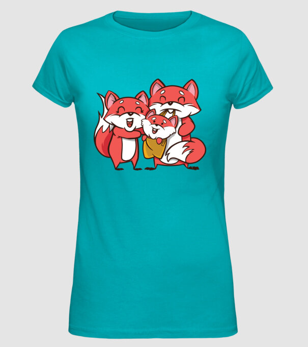 Familie Vulpe drăguță model turcoaz pe tricou