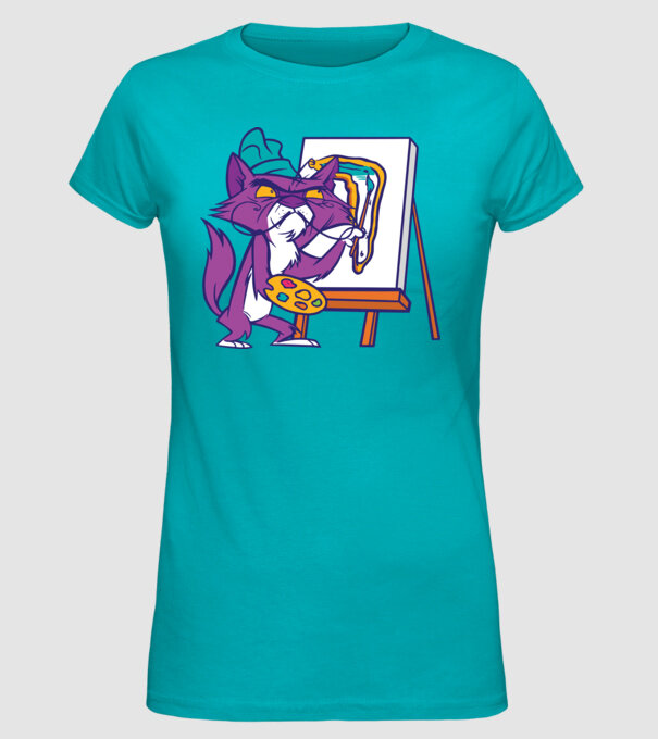 Pisică Dali model turcoaz pe tricou