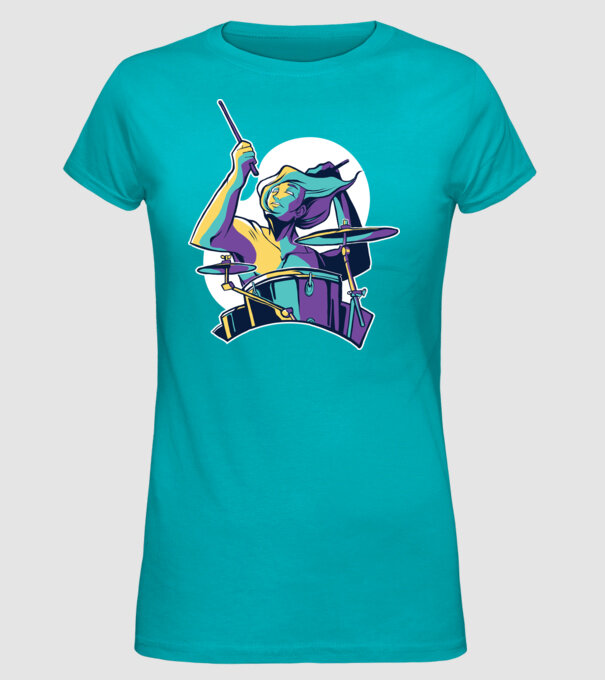 Baterist model turcoaz pe tricou
