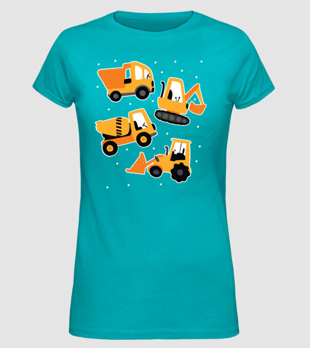 Vehicule de construcții model turcoaz pe tricou