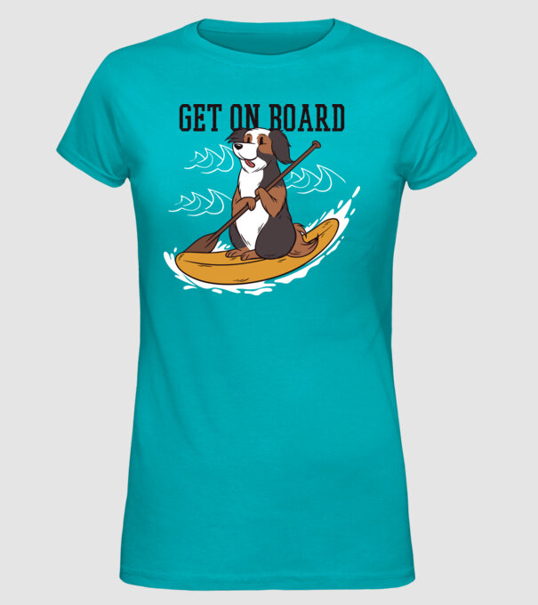 Câine vâslind model turcoaz pe tricou