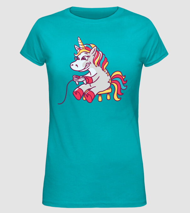 Gamer Unicorn model turcoaz pe tricou