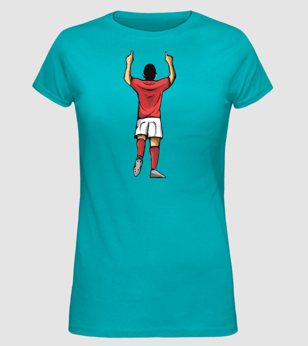 Fotbalist sărbătorind golul model turcoaz pe tricou