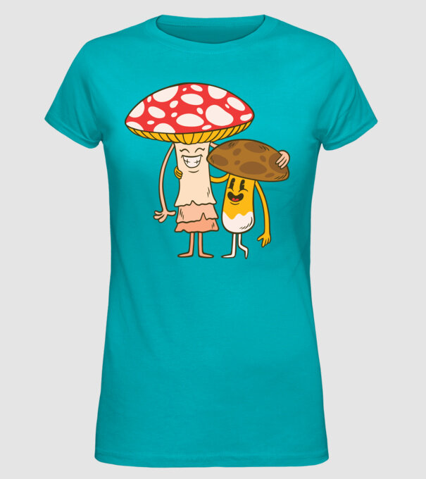 Familie Ciuperci model turcoaz pe tricou