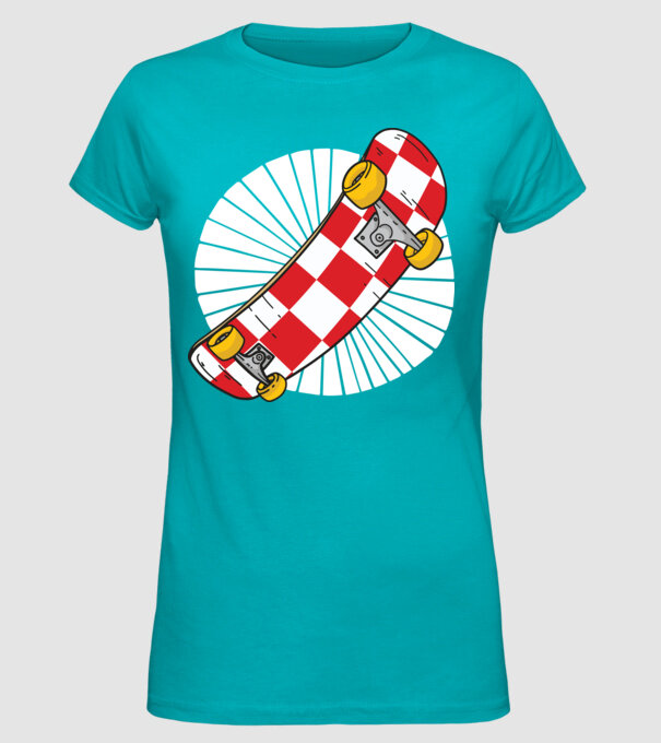 Skateboard model turcoaz pe tricou