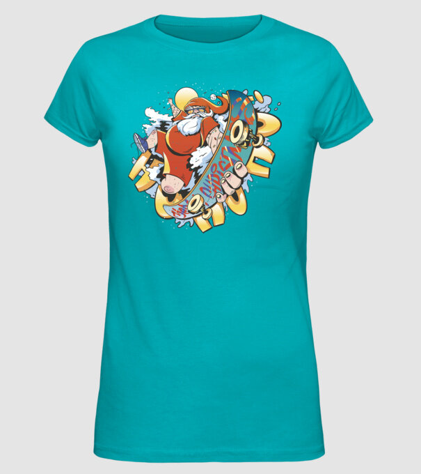 Moș Crăciun Skateboarder model turcoaz pe tricou