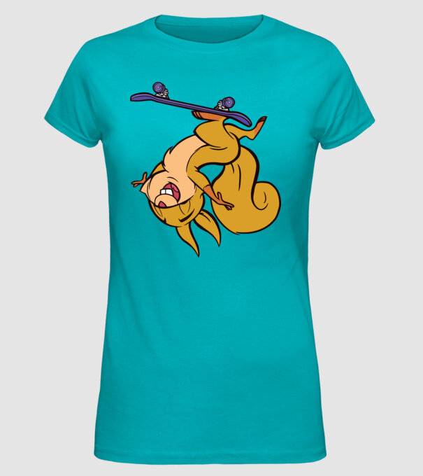 Veveriță Skateboarder model turcoaz pe tricou