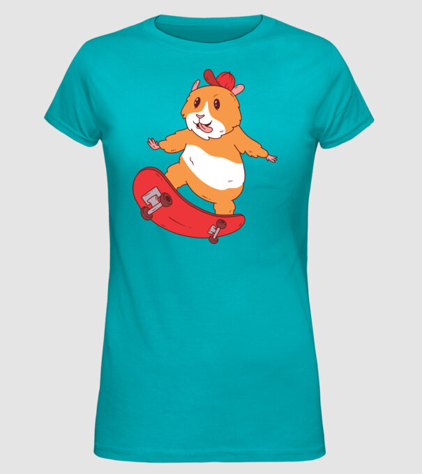 Hamster Skateboarder model turcoaz pe tricou