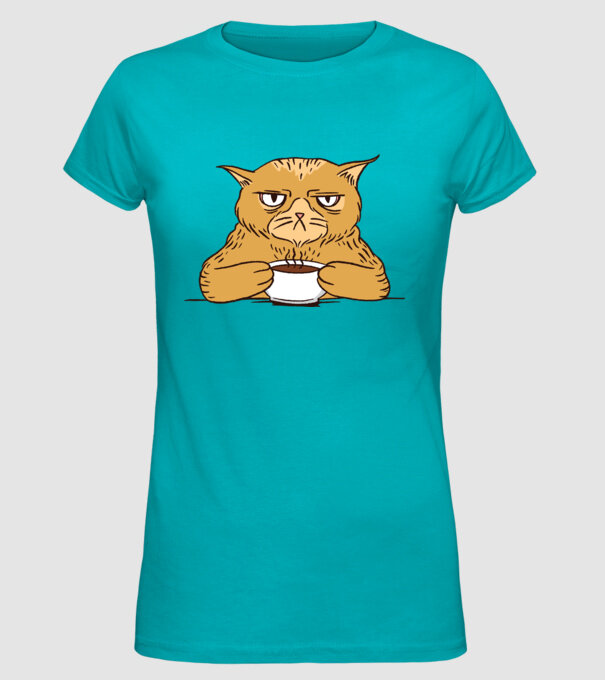 Grumpy Cat - Pisică supărată cu cafea model turcoaz pe tricou
