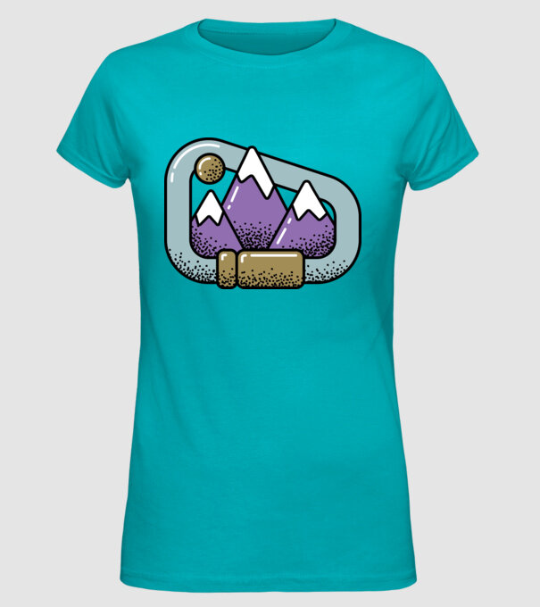 Carabină de alpinist model turcoaz pe tricou