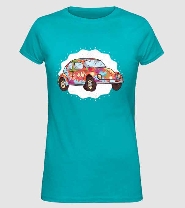 Hippy Beetle Volkswagen model turcoaz pe tricou