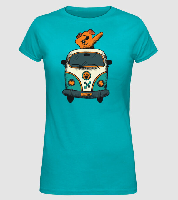 Microbuz Hippi Câine DAB model turcoaz pe tricou