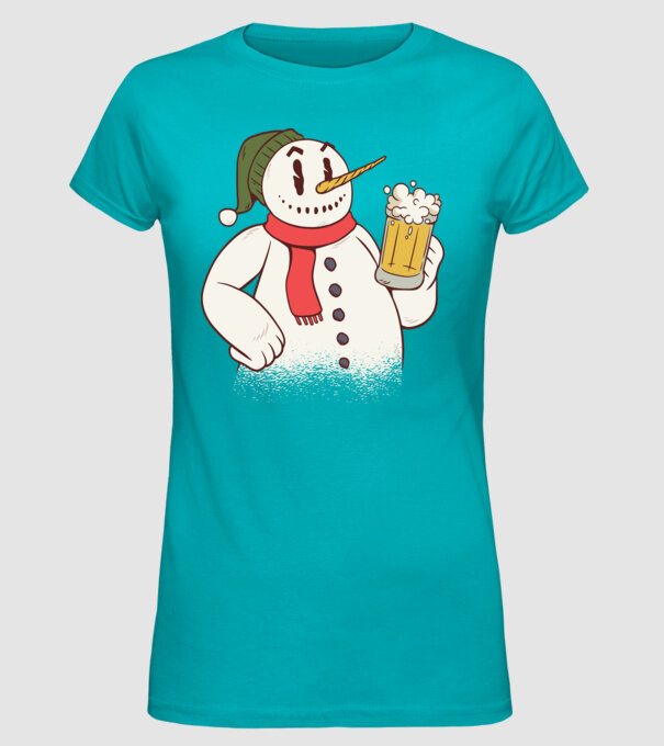 Om de zăpadă cu bere model turcoaz pe tricou