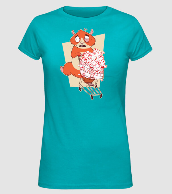 Hamster Panică cumpărături model turcoaz pe tricou