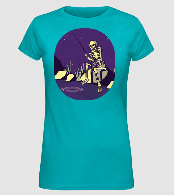 Schelet pescar model turcoaz pe tricou
