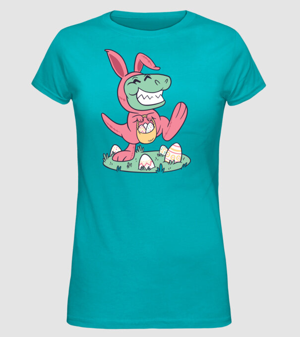 T-rex de Paște model turcoaz pe tricou