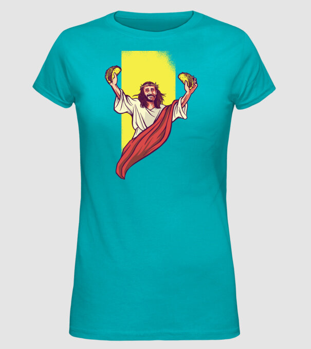 Isus cu Taco tricou amuzant model turcoaz pe tricou