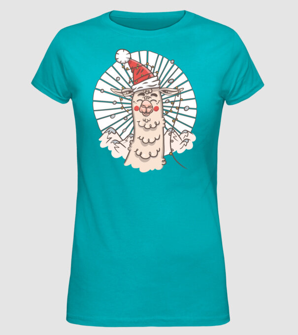Llama de Crăciun model turcoaz pe tricou
