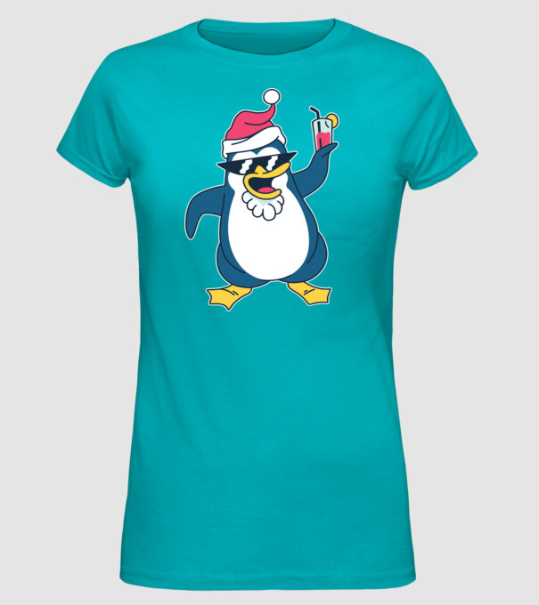 Pinguin de Crăciun model turcoaz pe tricou