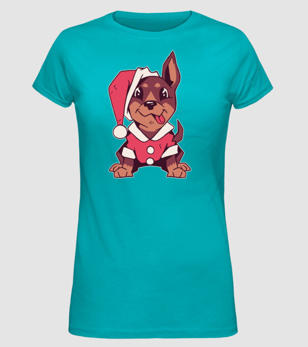 Teckel de Crăciun model turcoaz pe tricou