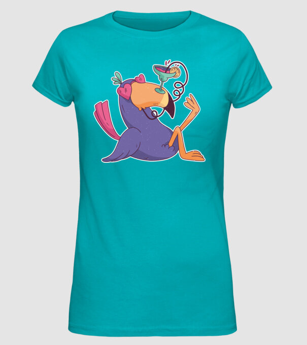 Toucan cu cocktail model turcoaz pe tricou