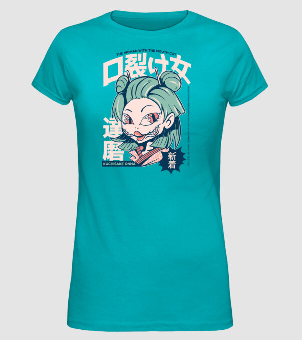 Kuchisake Onna Yokai Anime model turcoaz pe tricou