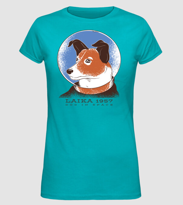 Laika 1957 - Câine în spațiu model turcoaz pe tricou