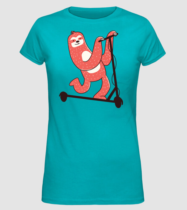 Leneș pe trotinetă model turcoaz pe tricou