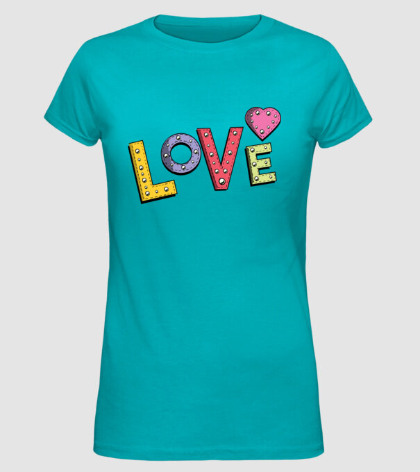'Inscripție Love pentru Valentine''s Day' model turcoaz pe tricou