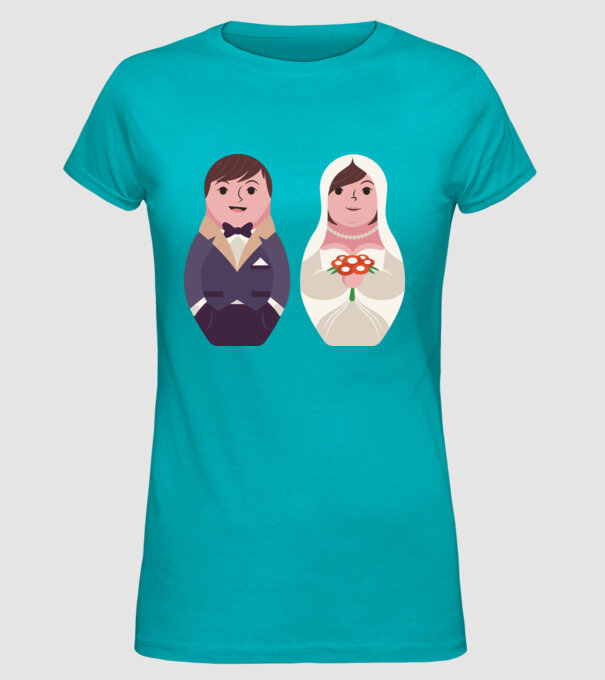 Matrioșka Căsătorie model turcoaz pe tricou