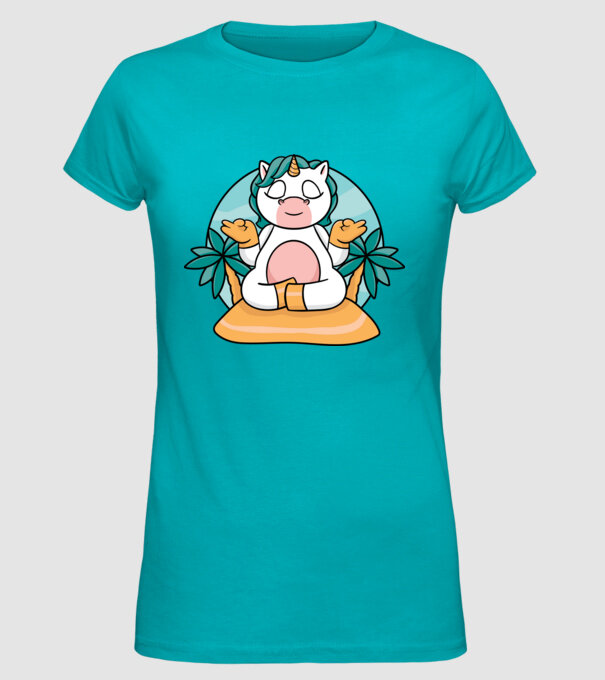 Unicornul meditator model turcoaz pe tricou