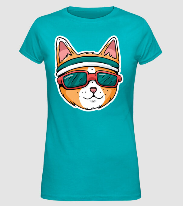 Pisică Cool model turcoaz pe tricou